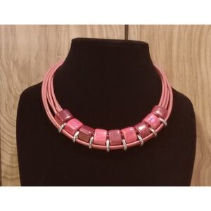 By Dziubeka Red Porcelain Beaded Silver Tone 20" 7 Strand Leather Cord Necklace